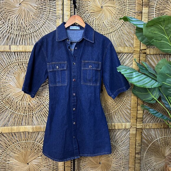 Petal and Pup Hailey Dark Denim Mini Dress Size Medium - Picture 1 of 7